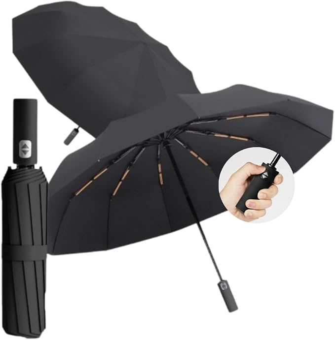 Guarda Chuva com Botão Automático Reforçado – Compacto, Resistente ao Vento, Proteção Solar UV, Blackout, Dobrável